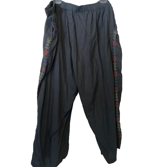 Johnny Was Linen Embroidered Drawstring Waist Pants - White - Size XL - Picture 6 of 11